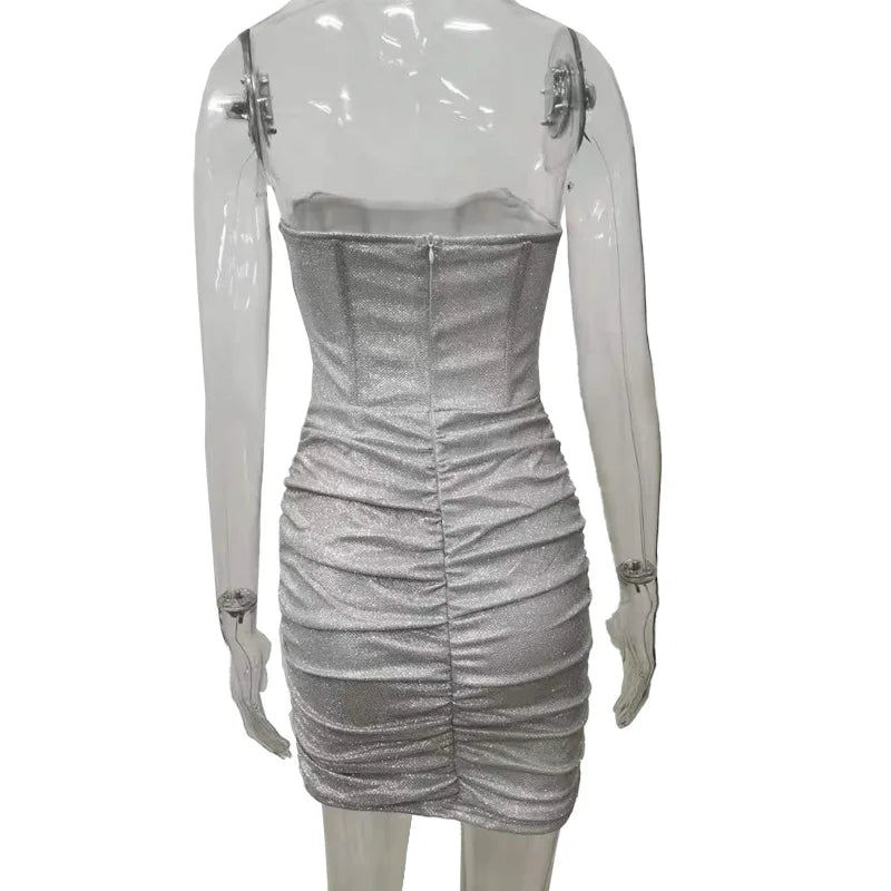 2024 Autumn and Winter Party Nightclub Strapless Tube Top Fishbone Dress