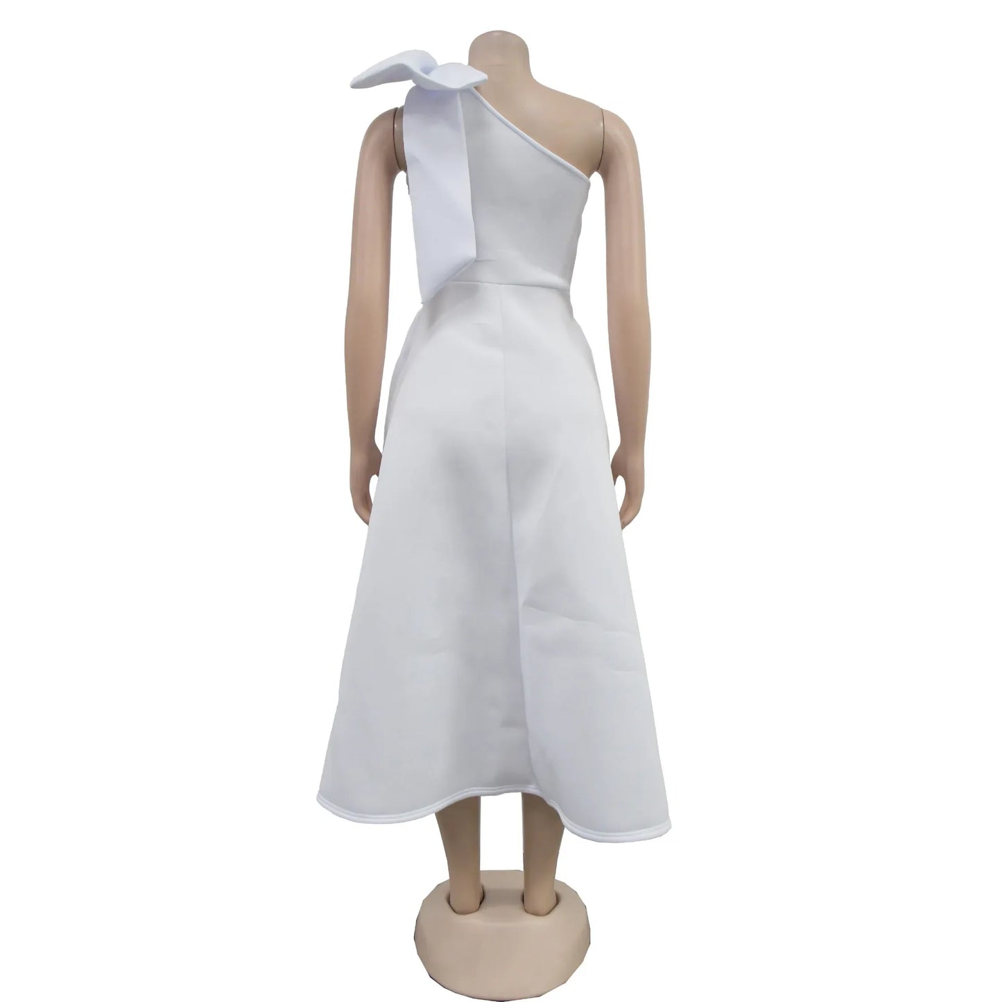 Elegant Solid Color One Shoulder Bow Dress