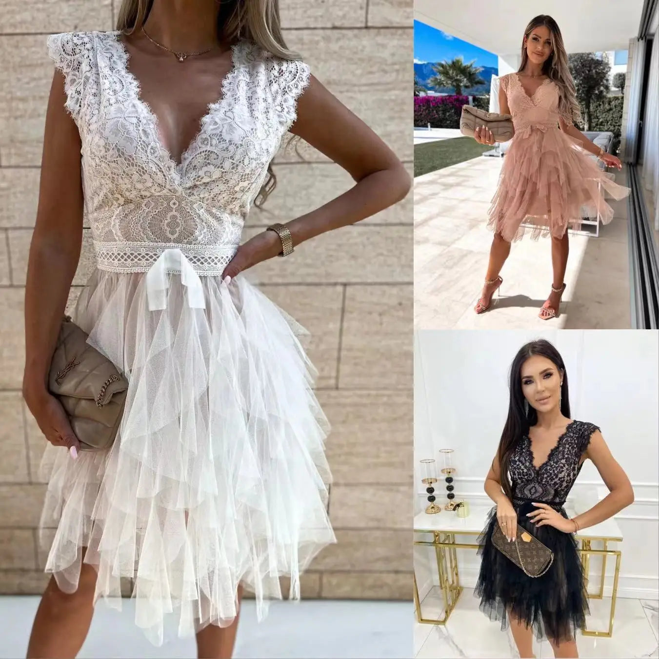 Sexy V-neck Lace Short Party Dress
