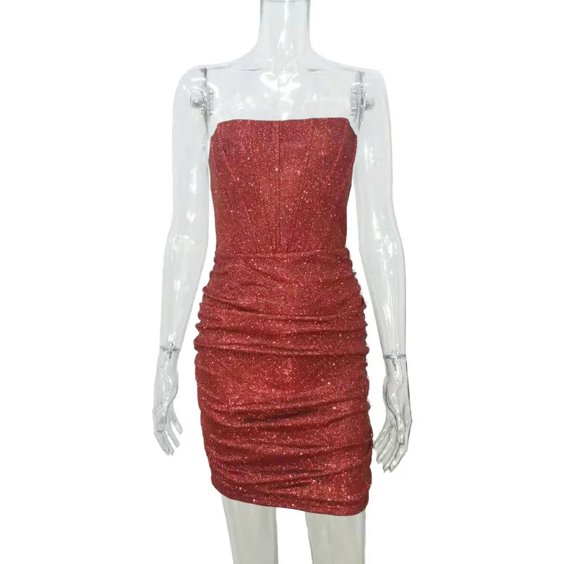 2024 Autumn and Winter Party Nightclub Strapless Tube Top Fishbone Dress