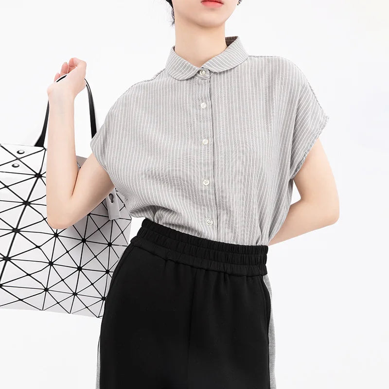 Summer Double-layer Pure Cotton Short-sleeved Versatile Classic Small Women's Shirt