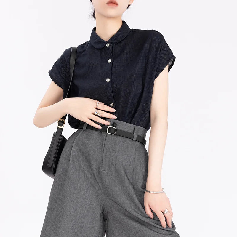 Summer Double-layer Pure Cotton Short-sleeved Versatile Classic Small Women's Shirt