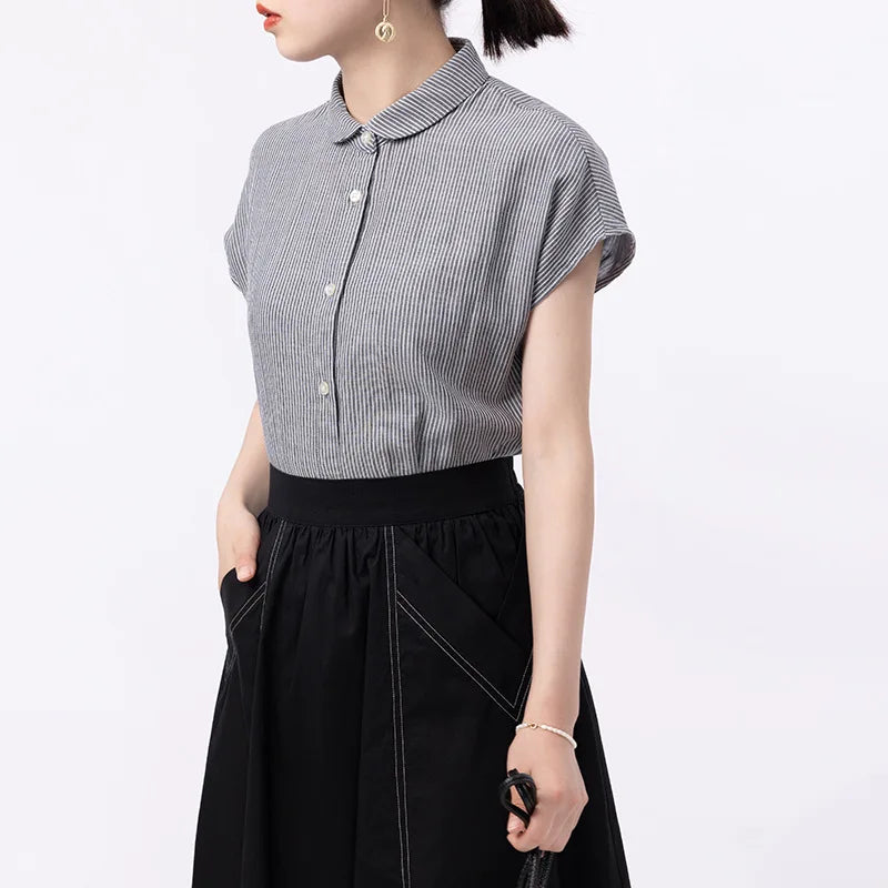 Summer Double-layer Pure Cotton Short-sleeved Versatile Classic Small Women's Shirt