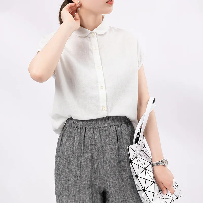 Summer Double-layer Pure Cotton Short-sleeved Versatile Classic Small Women's Shirt