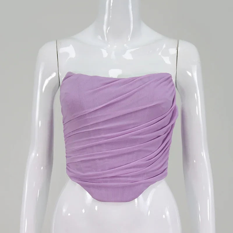 Summer Spicy Girls Fashion Fishbone Mesh Bra Vest Women's Short Top