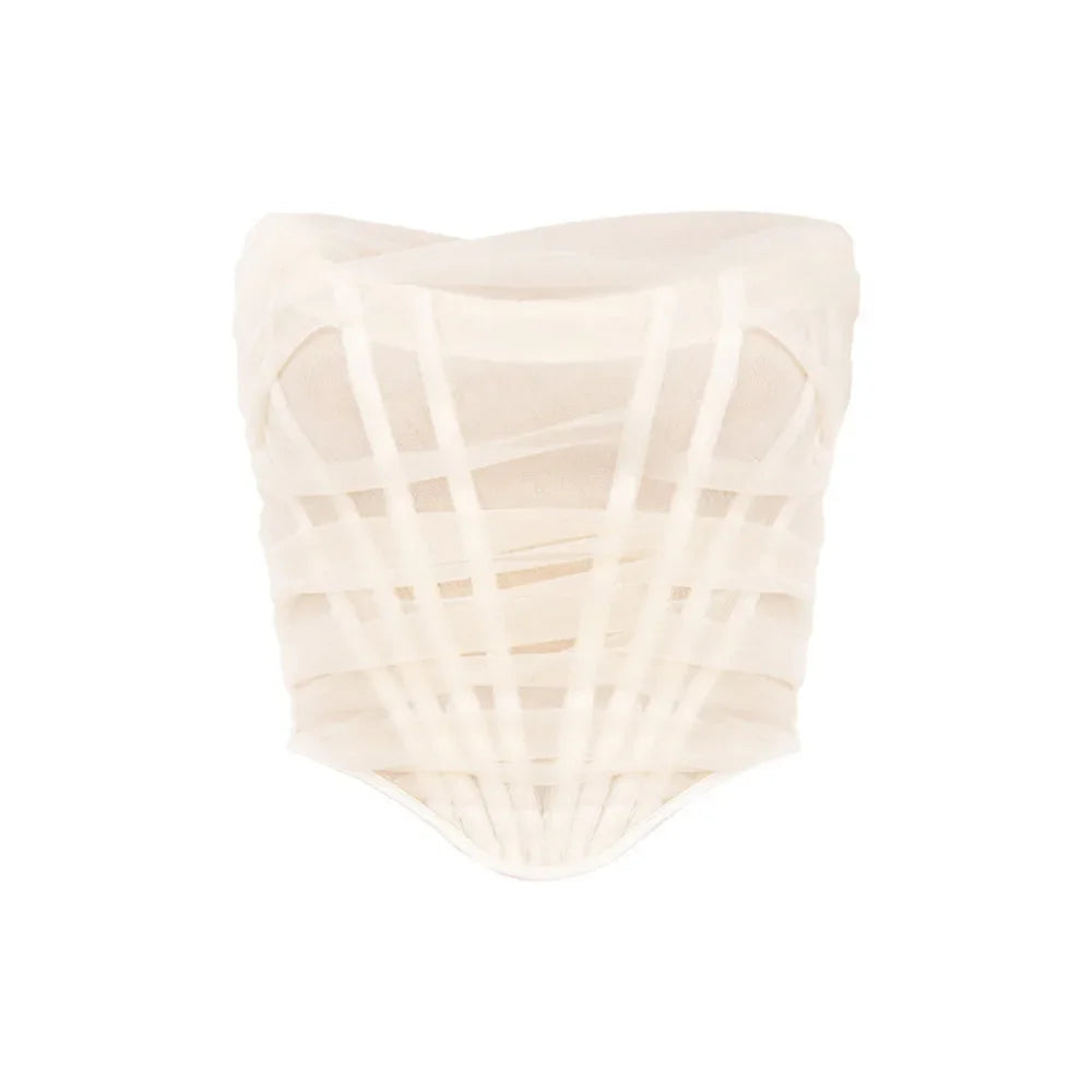 Summer Spicy Girls Fashion Fishbone Mesh Bra Vest Women's Short Top