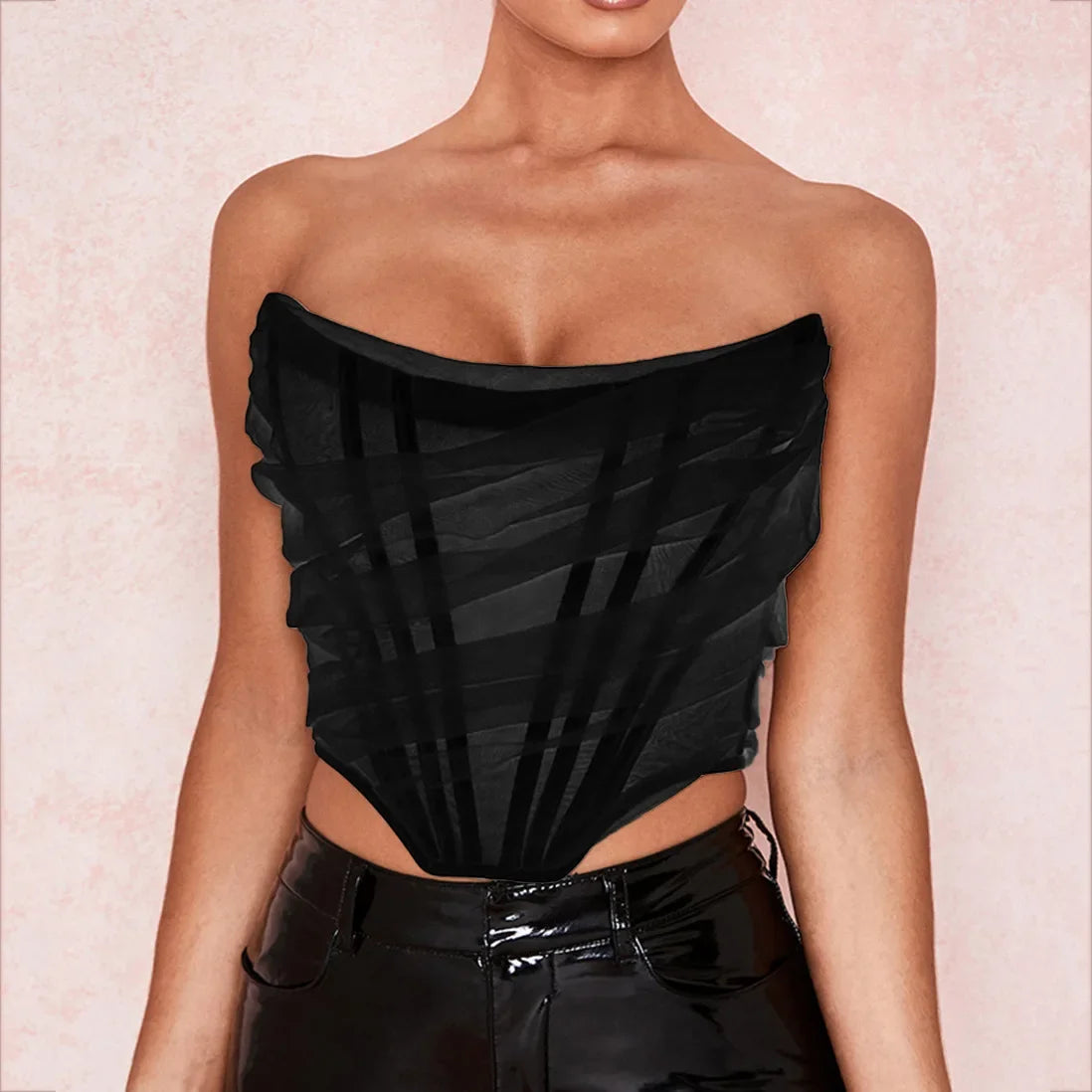 Summer Spicy Girls Fashion Fishbone Mesh Bra Vest Women's Short Top