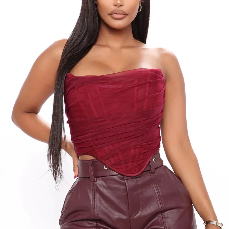 Summer Spicy Girls Fashion Fishbone Mesh Bra Vest Women's Short Top