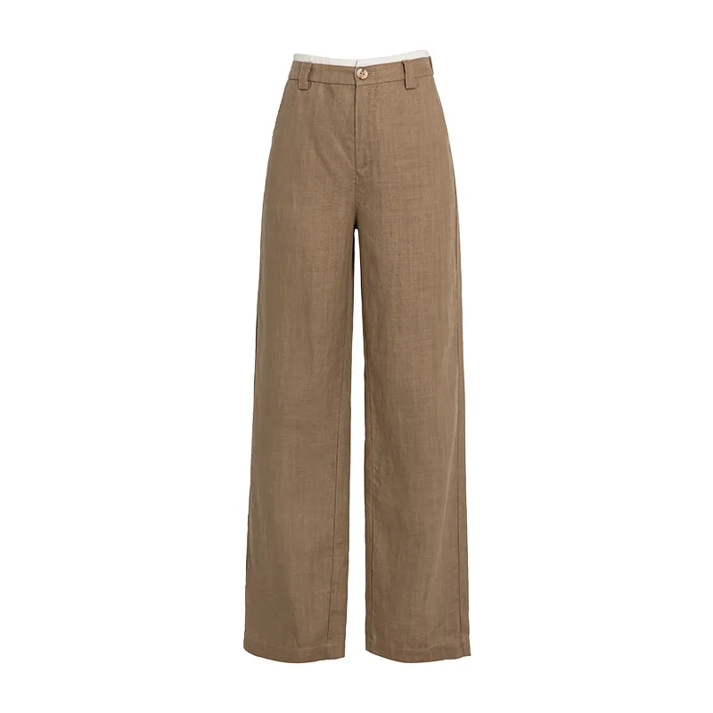 Tencel Linen Cool Straight Wide Leg Color Block High Waist Women's 2024 Summer Thin Loose Casual Pants