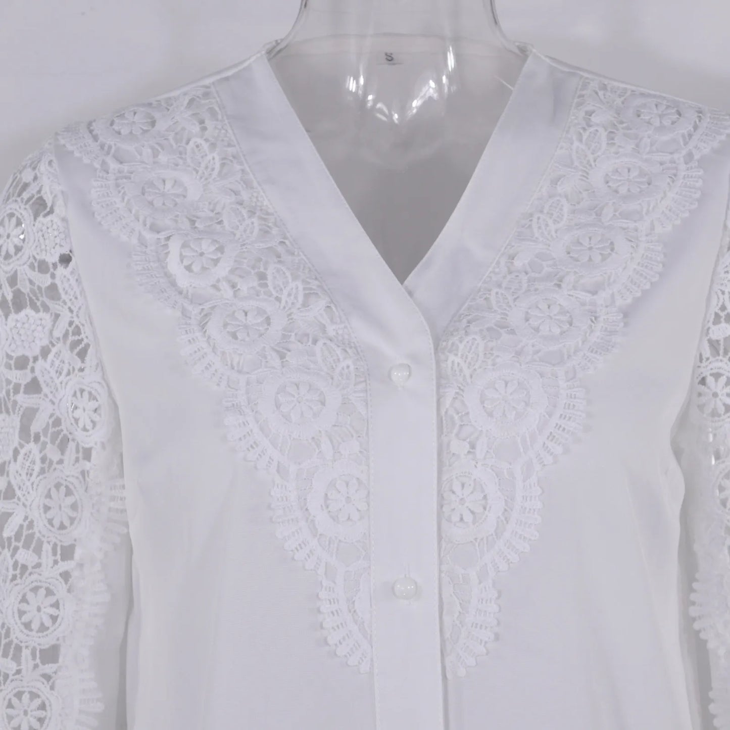 Vintage Solid Color Lace Hollow Out Long Sleeves Shirt