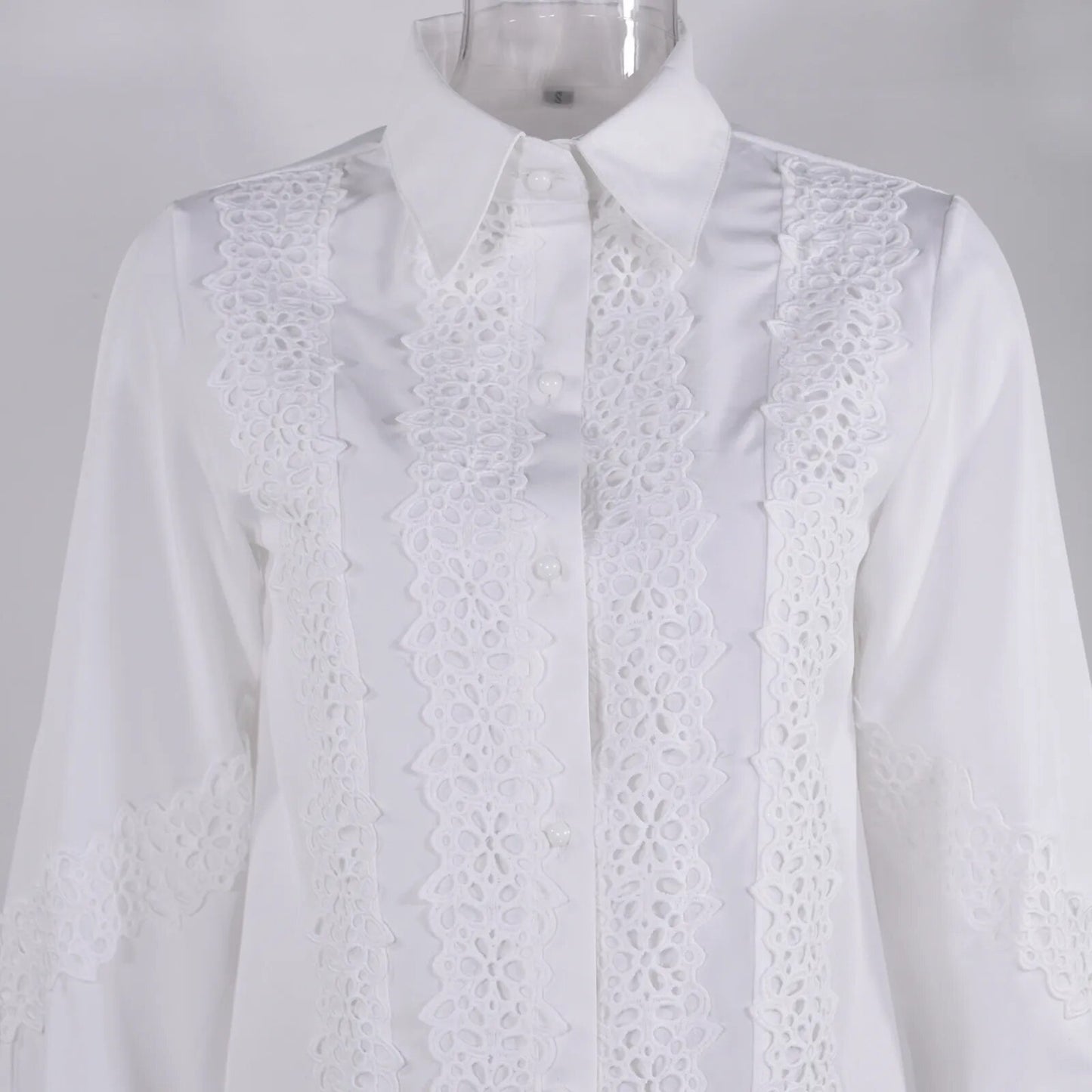 Vintage Solid Color Lace Hollow Out Long Sleeves Shirt