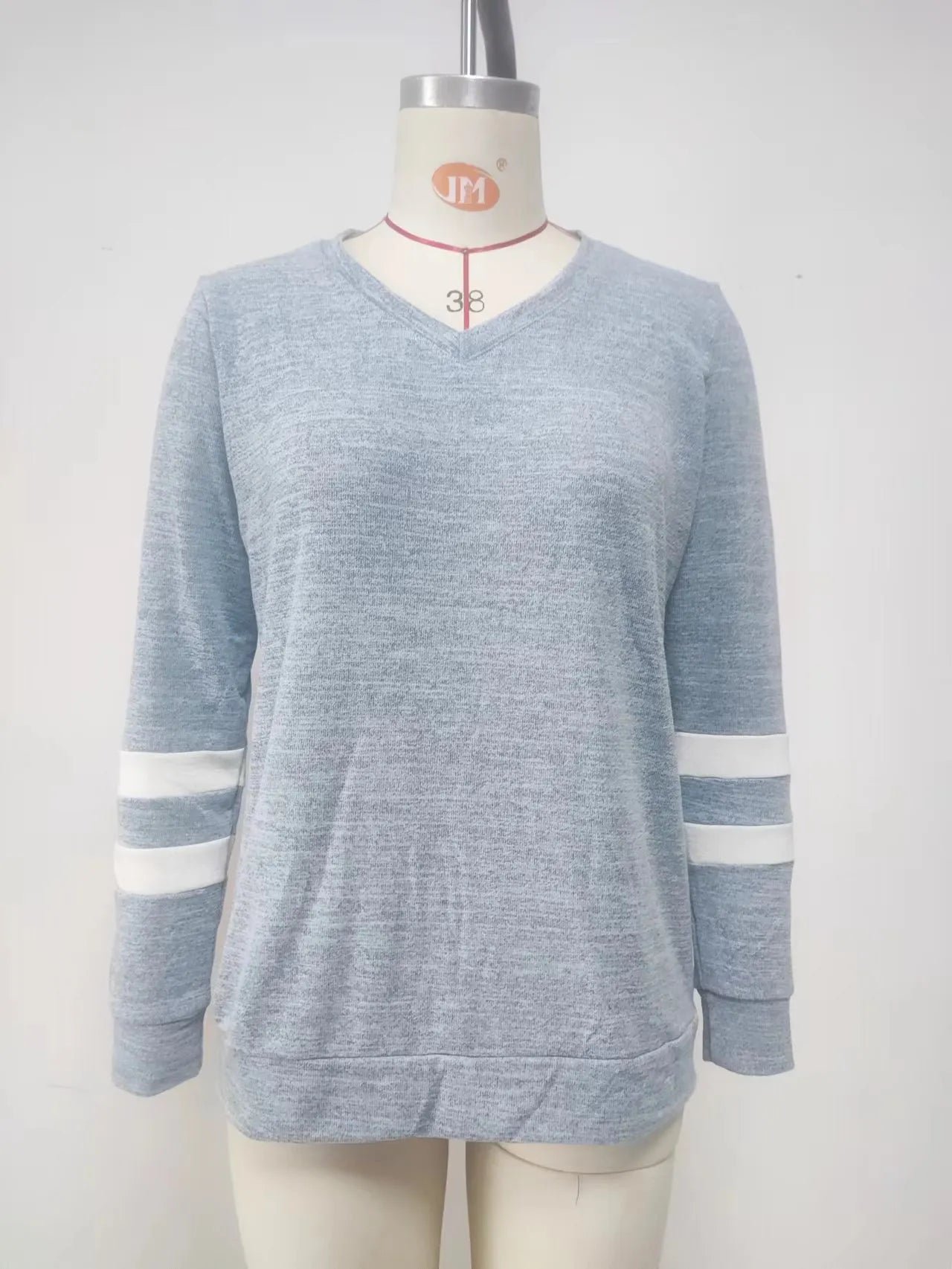 Women's 2023 Long Sleeve Contrast Panels V-neck Loose Casual T-shirt Top