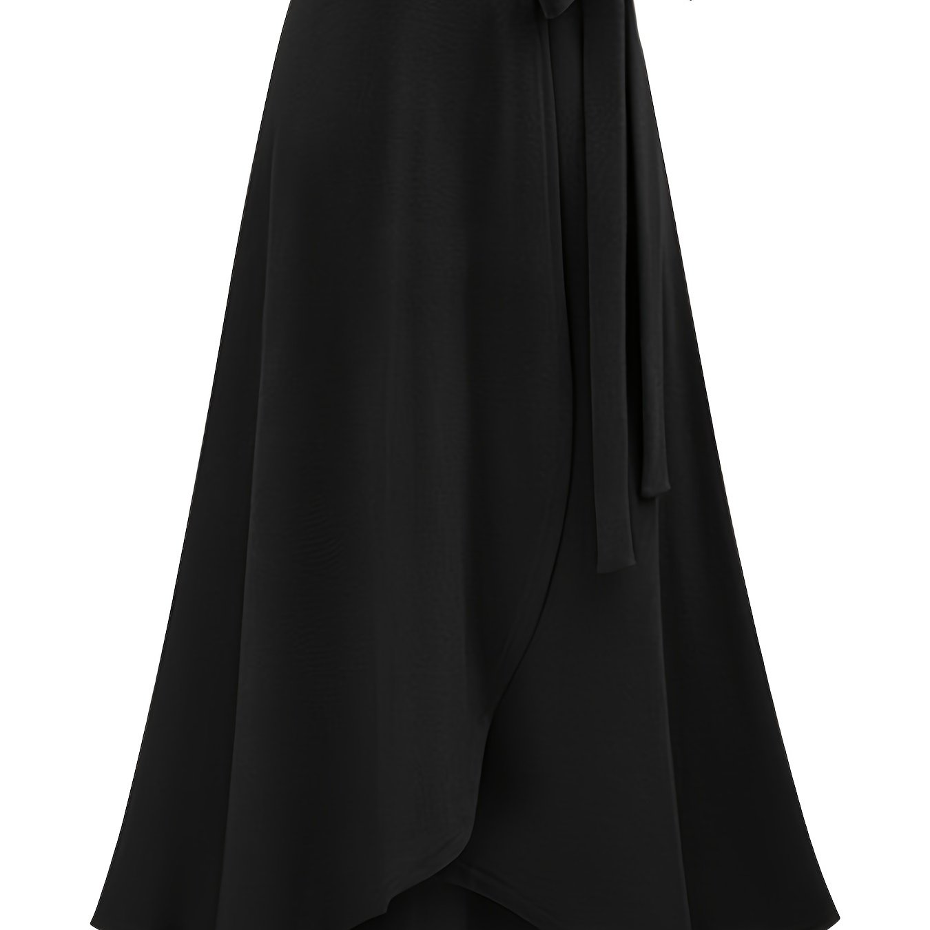 Plus Size Solid Color Side Knot Layered Maxi Skirt, Women's Plus Slight Stretch Elegant Skirt