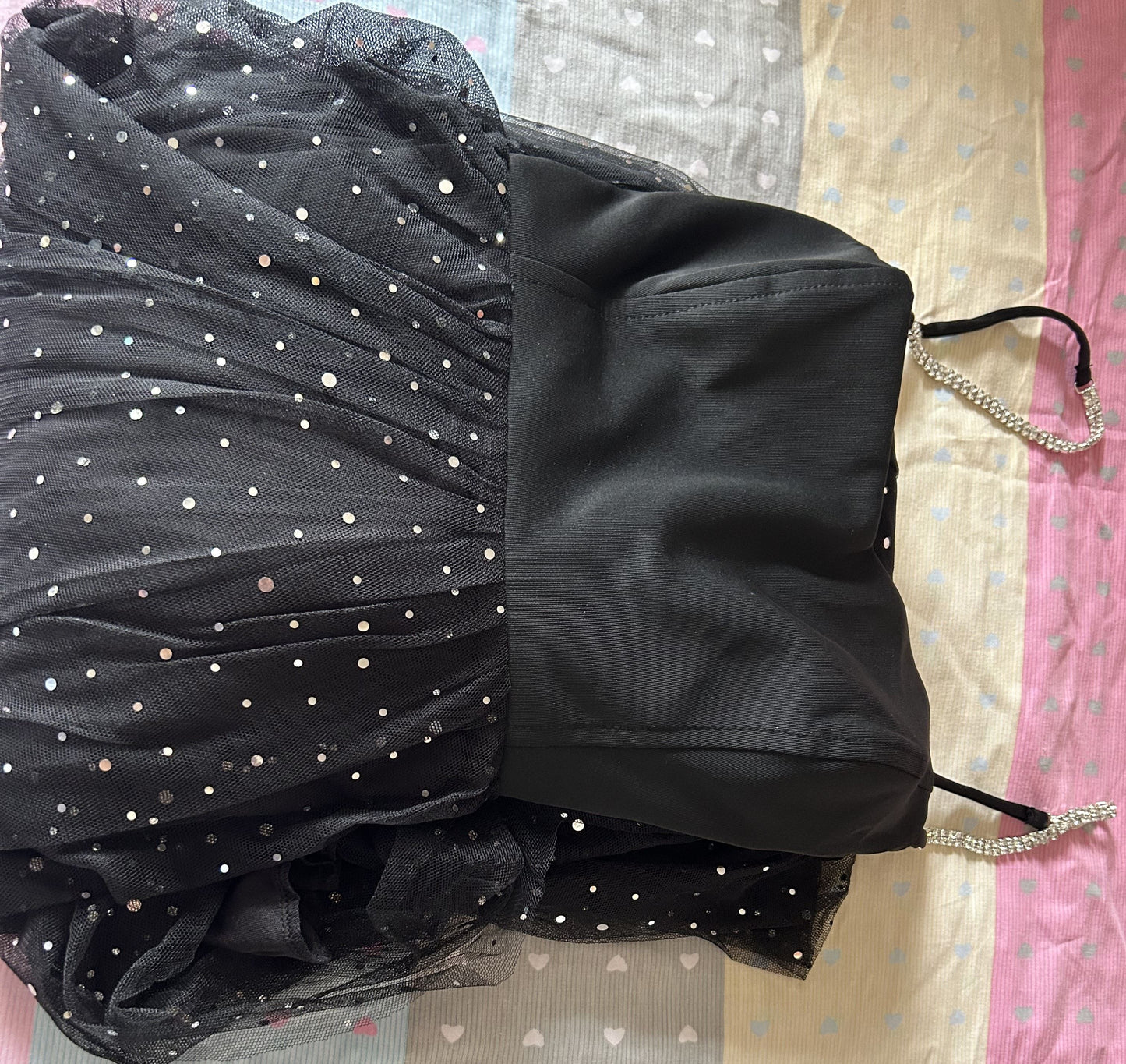 Gorgeous V-Neck Sleeveless Sweetheart Tulle Sequins Shiny Formal Party Dress Black XL Size Only