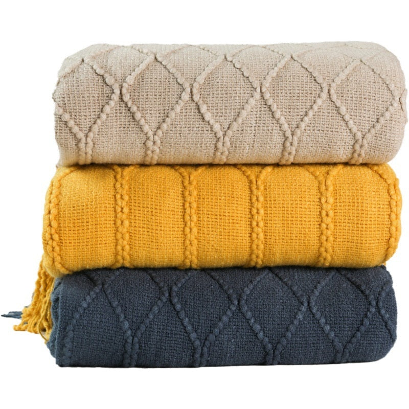 Inya Knitted Solid Color Waffle Embossed Blanket
