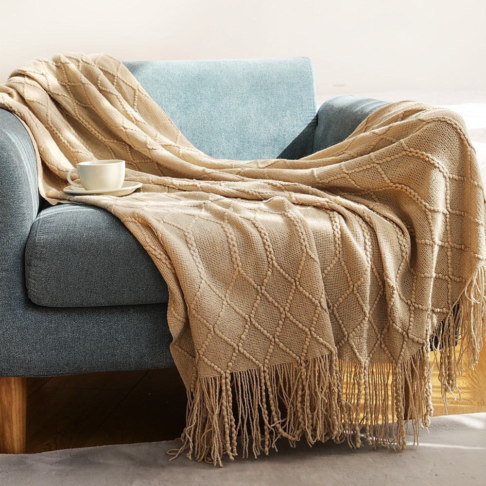 Inya Knitted Solid Color Waffle Embossed Blanket