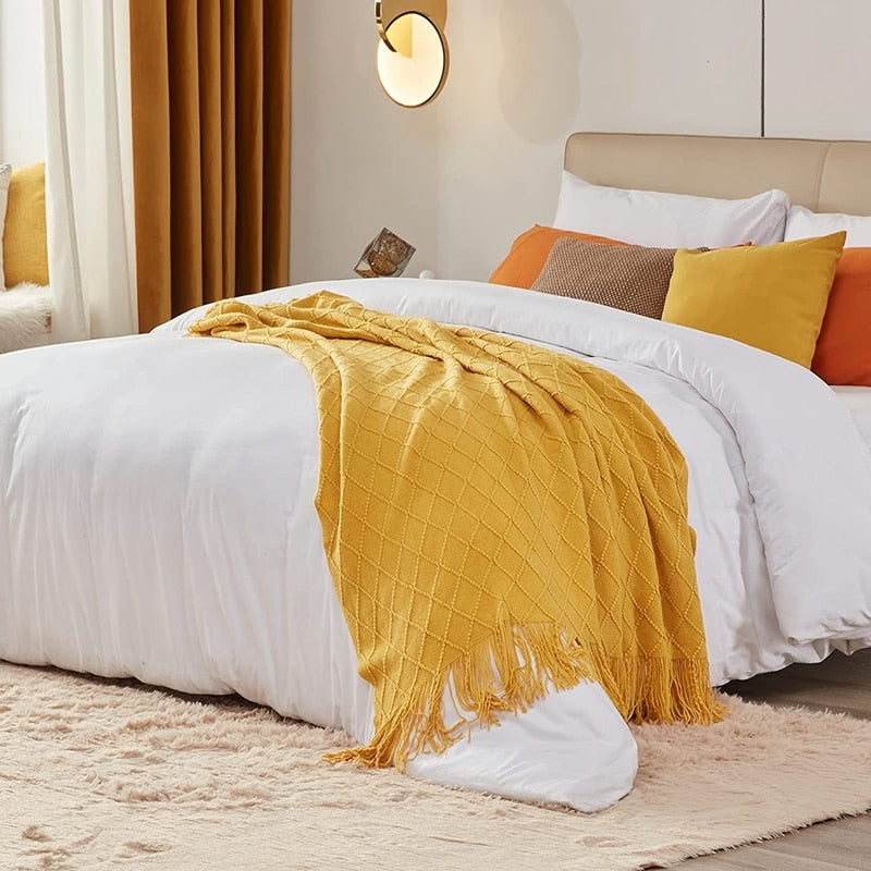 Inya Knitted Solid Color Waffle Embossed Blanket