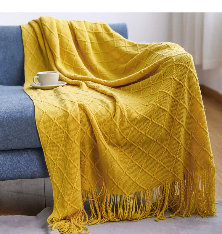 Inya Knitted Solid Color Waffle Embossed Blanket