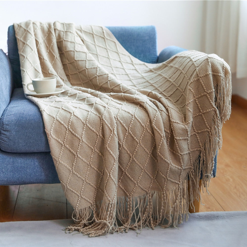 Inya Knitted Solid Color Waffle Embossed Blanket
