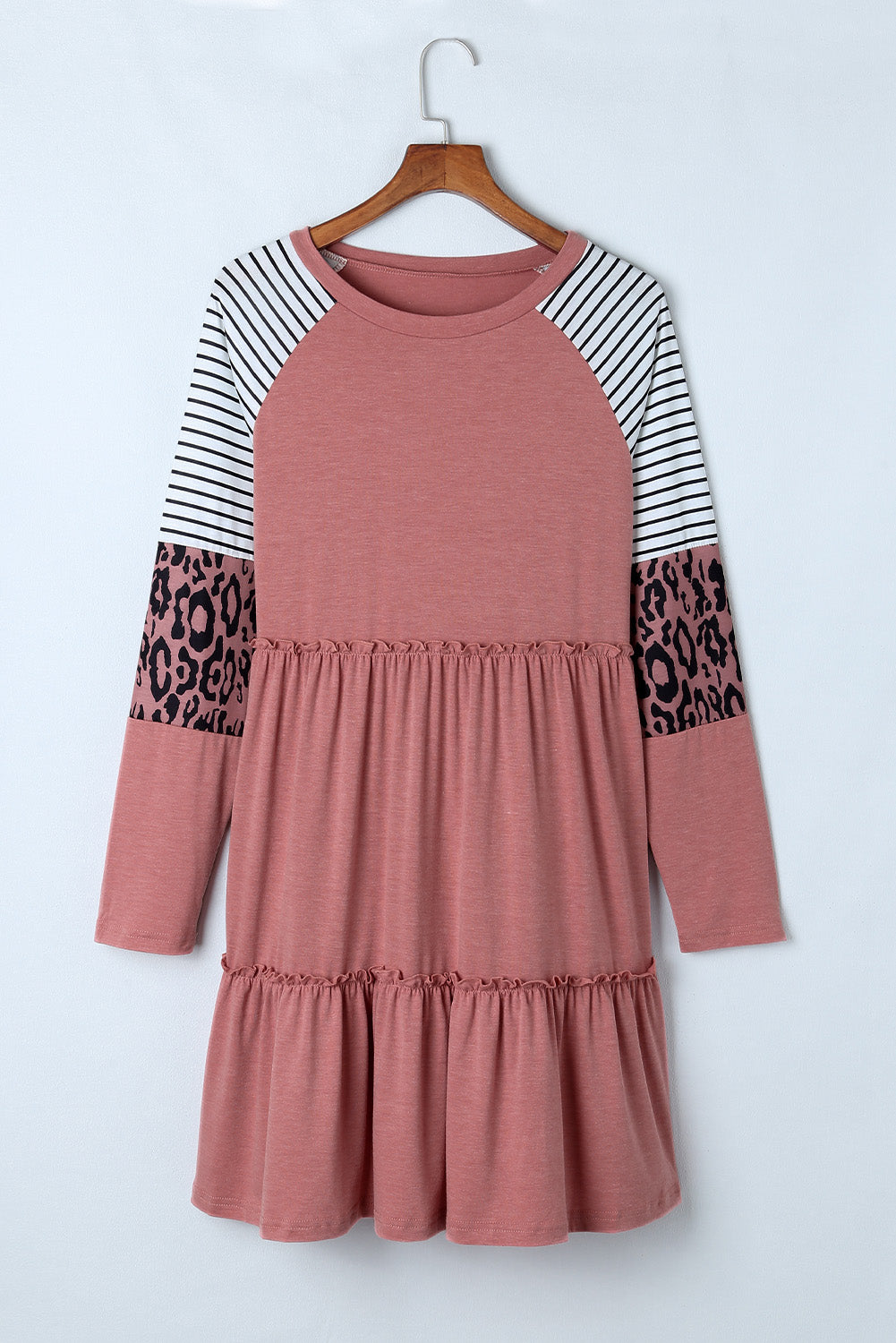 Striped Leopard Patchwork Long Sleeve Mini Dress