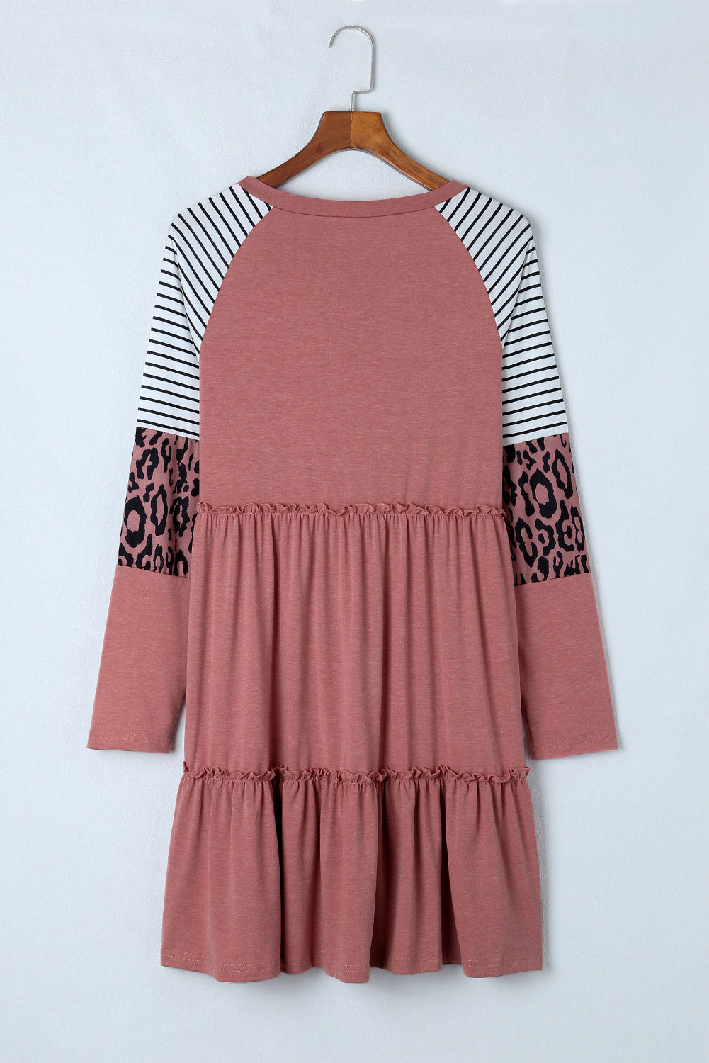 Striped Leopard Patchwork Long Sleeve Mini Dress
