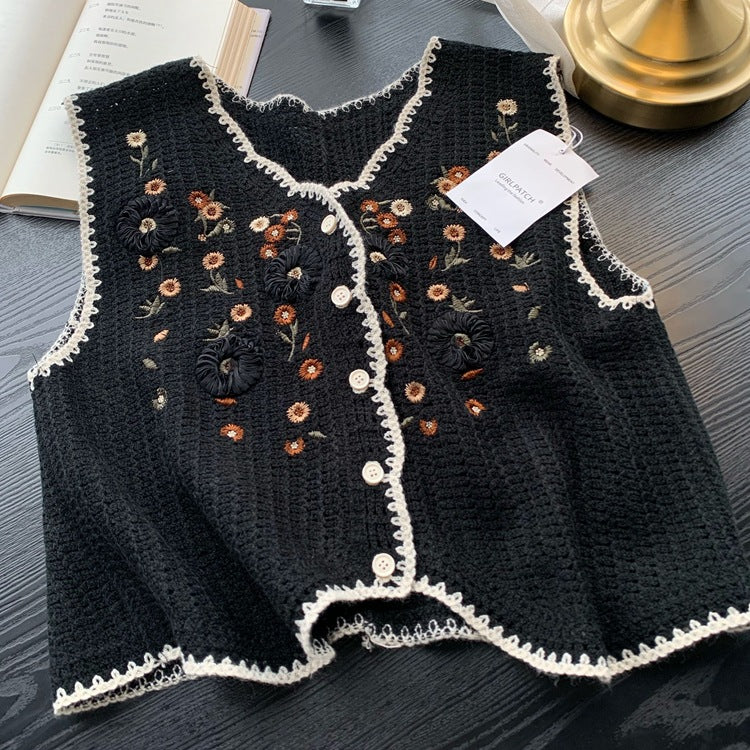 Slim Spring Summer Jacquard Three-dimensional Handmade Crochet Vest