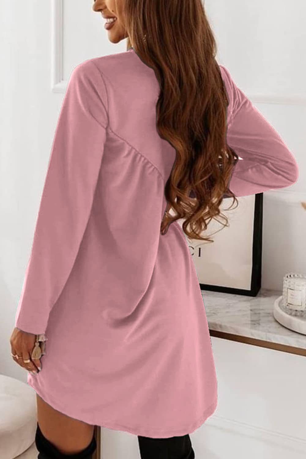Chic Solid Color Ruched Long Sleeve Asymmetric Dress