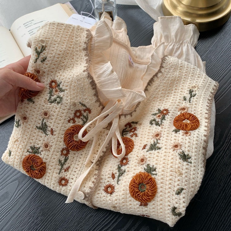 Slim Spring Summer Jacquard Three-dimensional Handmade Crochet Vest