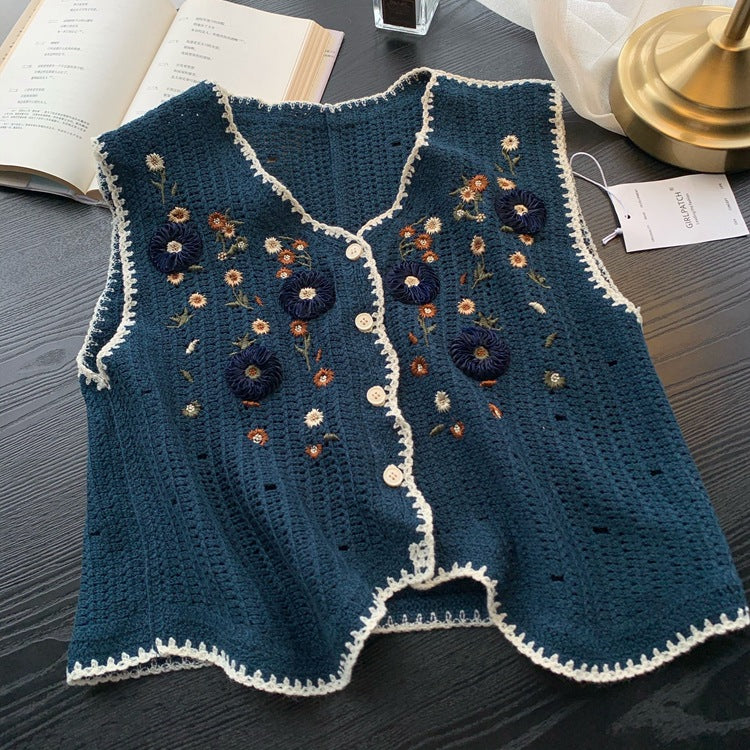 Slim Spring Summer Jacquard Three-dimensional Handmade Crochet Vest