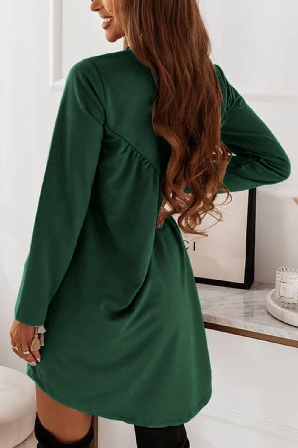 Chic Solid Color Ruched Long Sleeve Asymmetric Dress