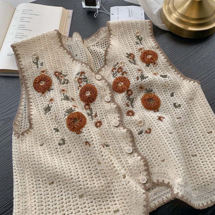 Slim Spring Summer Jacquard Three-dimensional Handmade Crochet Vest