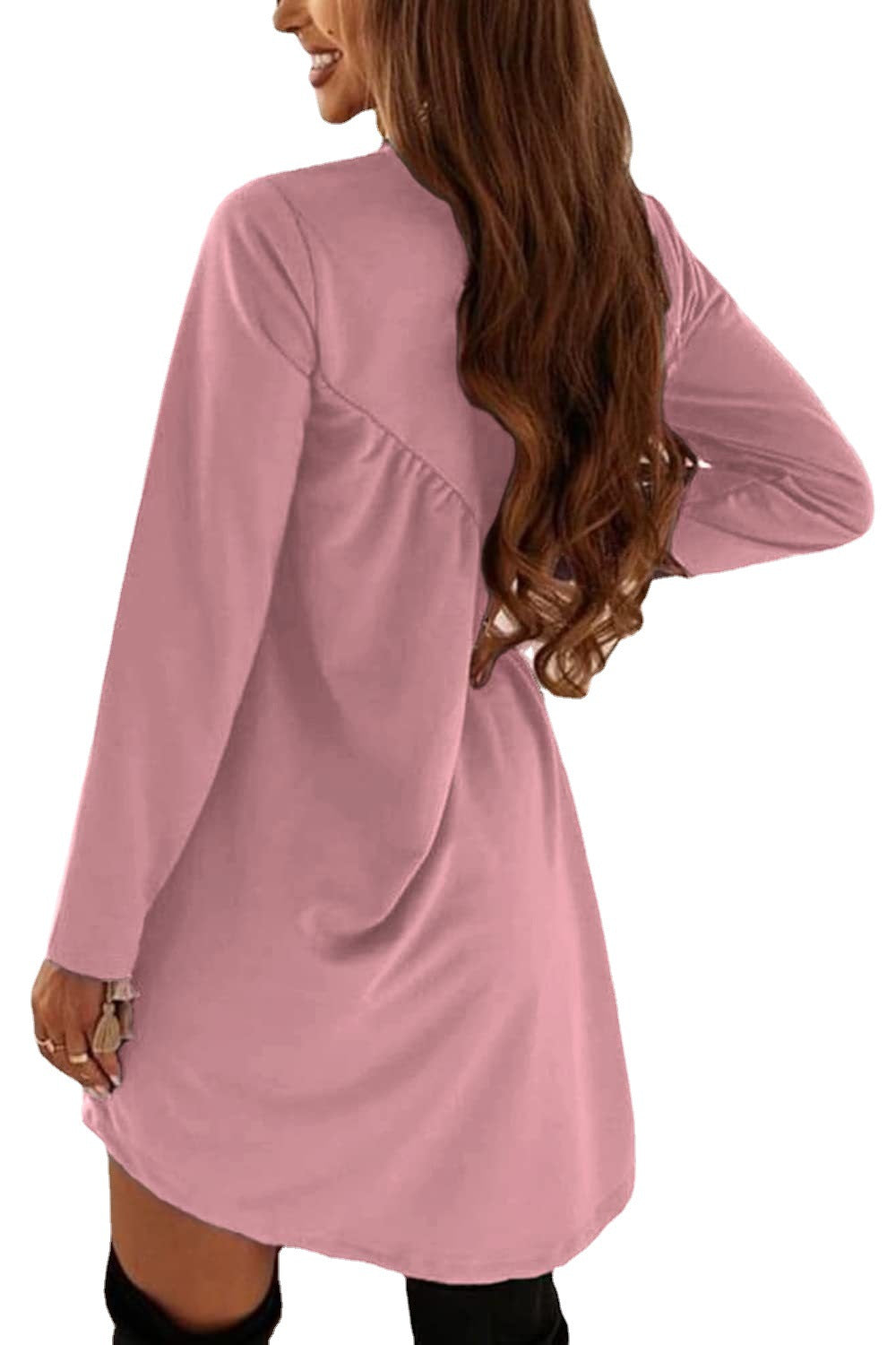Chic Solid Color Ruched Long Sleeve Asymmetric Dress