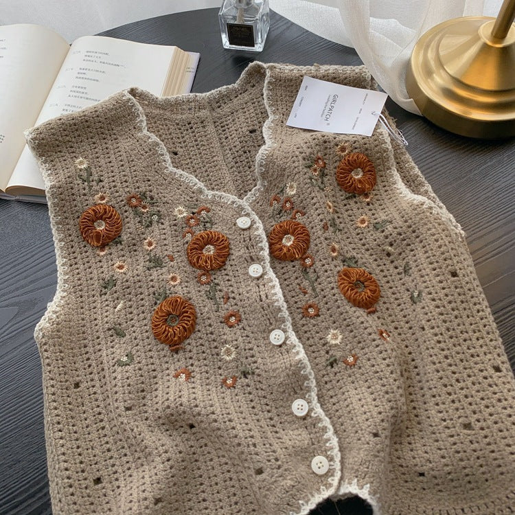 Slim Spring Summer Jacquard Three-dimensional Handmade Crochet Vest