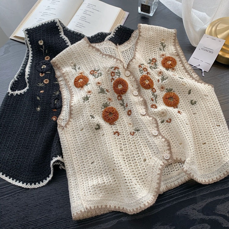 Slim Spring Summer Jacquard Three-dimensional Handmade Crochet Vest