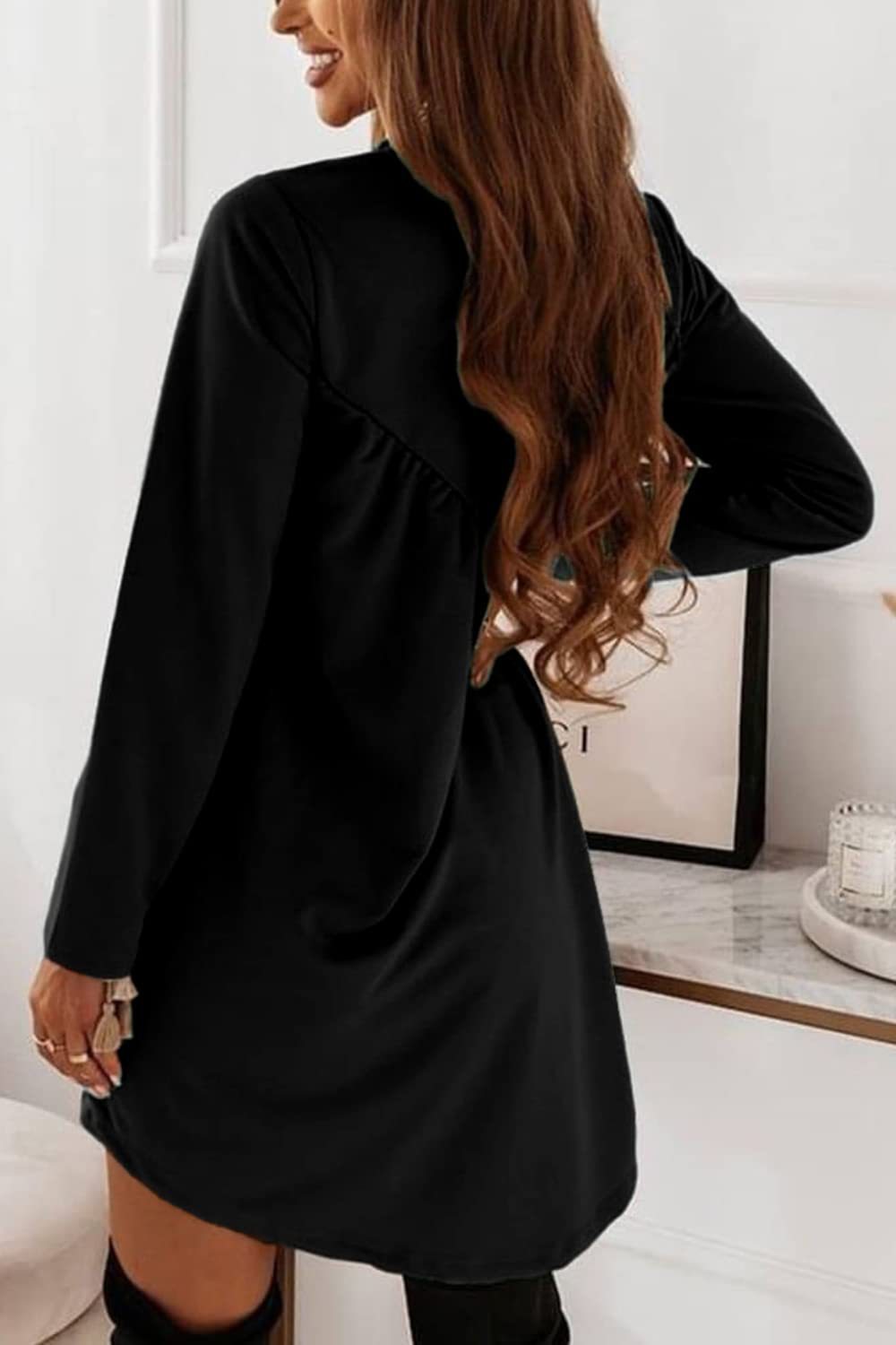 Chic Solid Color Ruched Long Sleeve Asymmetric Dress