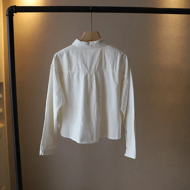 2023 Autumn New Korean Women's Fashion Large Pocket Solid Color Long-sleeved Loose Shirt