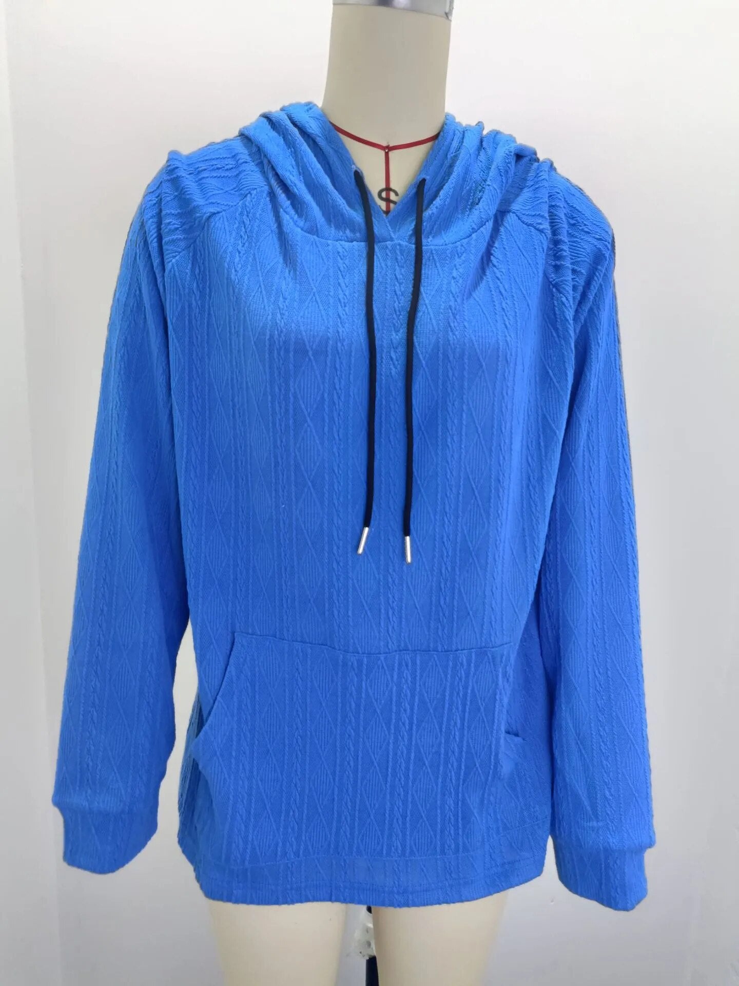 2023 Autumn and Winter New Women's Casual Jacquard Patch Pocket Loose Hooded Sweatshirt