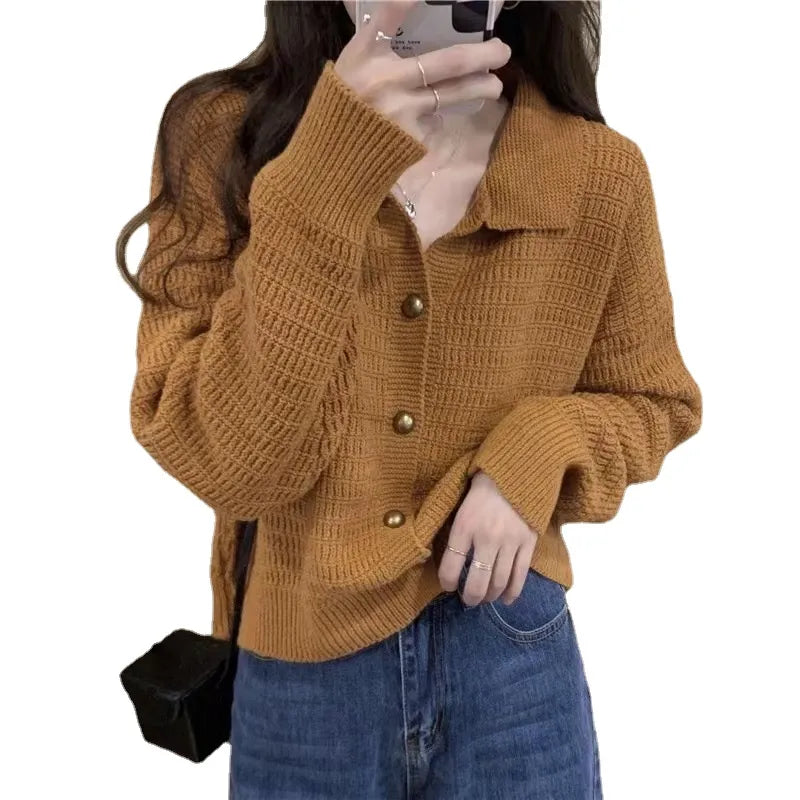 2023 Spring Autumn Vintage Knitted Loose Sweater Cardigan Women's Coat Top