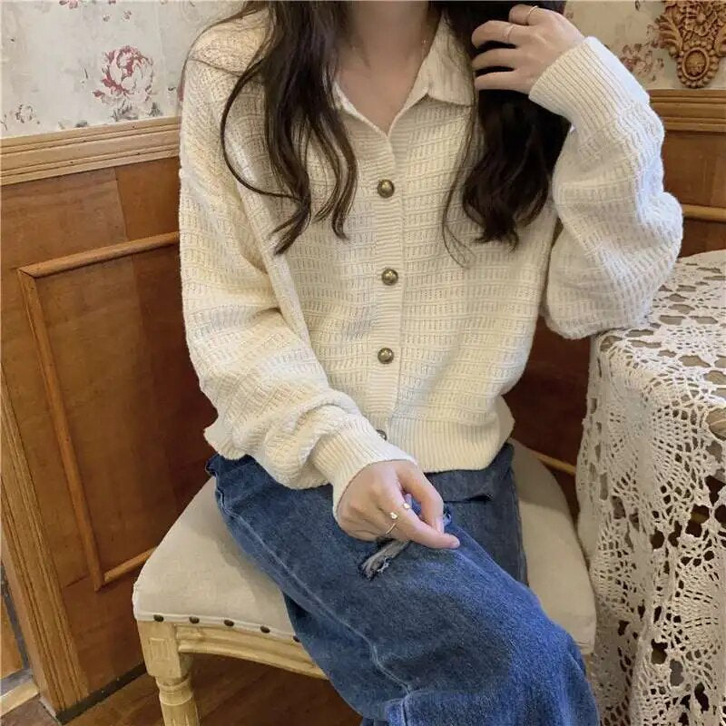 2023 Spring Autumn Vintage Knitted Loose Sweater Cardigan Women's Coat Top