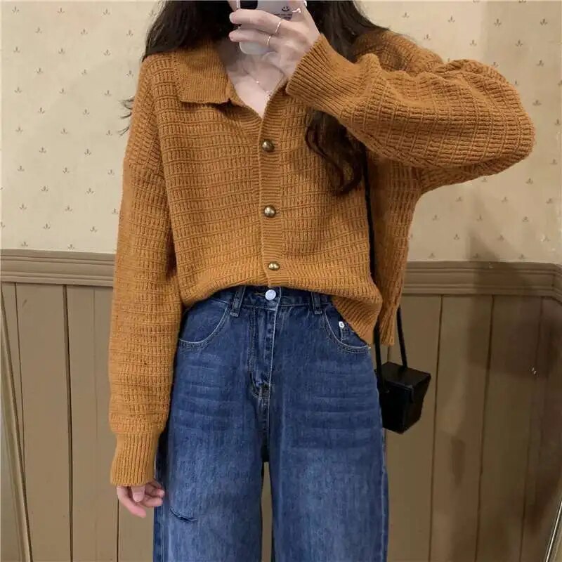 2023 Spring Autumn Vintage Knitted Loose Sweater Cardigan Women's Coat Top