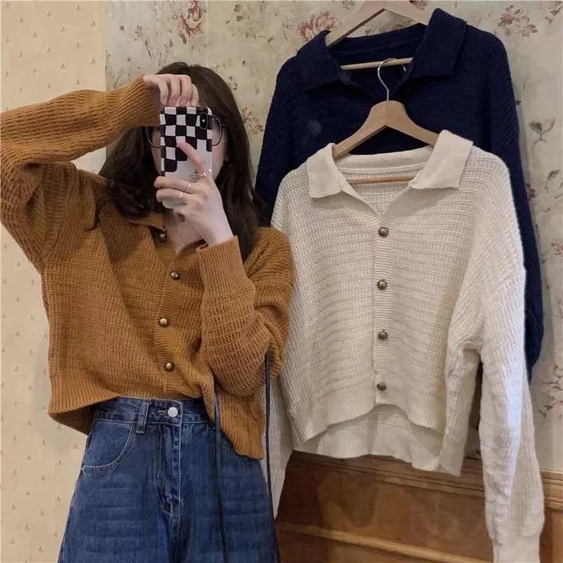 2023 Spring Autumn Vintage Knitted Loose Sweater Cardigan Women's Coat Top