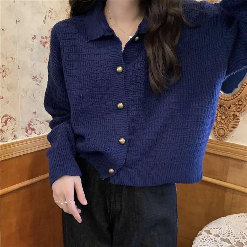 2023 Spring Autumn Vintage Knitted Loose Sweater Cardigan Women's Coat Top
