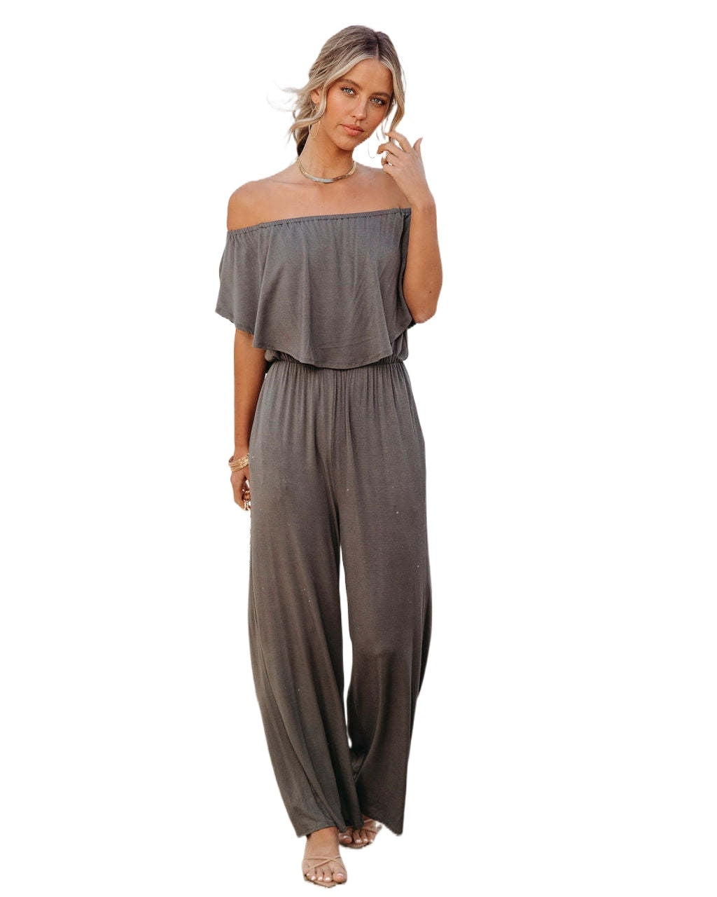 2023 Spring Summer Women's Off Shoulder Casual Wide Leg Jumpsuit