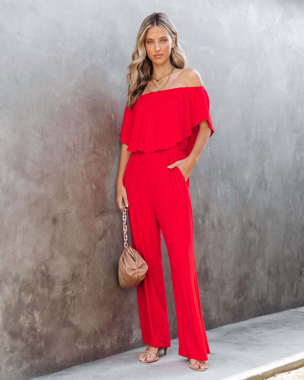 2023 Spring Summer Women's Off Shoulder Casual Wide Leg Jumpsuit