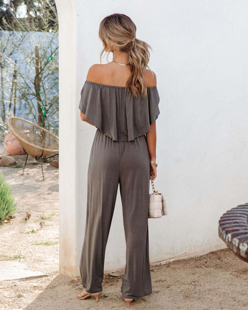 2023 Spring Summer Women's Off Shoulder Casual Wide Leg Jumpsuit