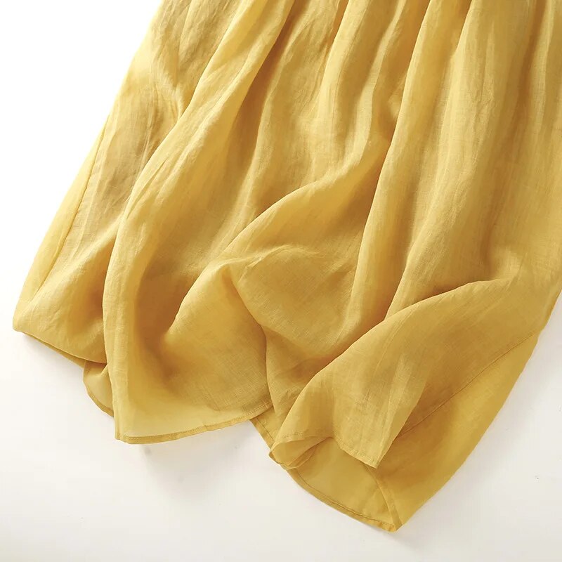 2023 Summer New Literary Retro Pleated Cotton Linen Large Size Loose Long Dress
