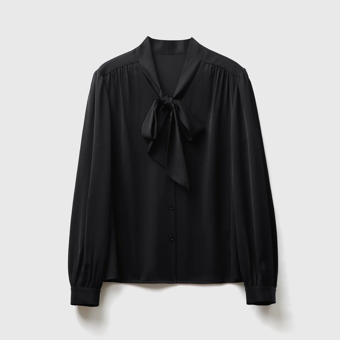 Acetic Satin French Ribbon Bow Long Sleeve Women's Autumn Shirt