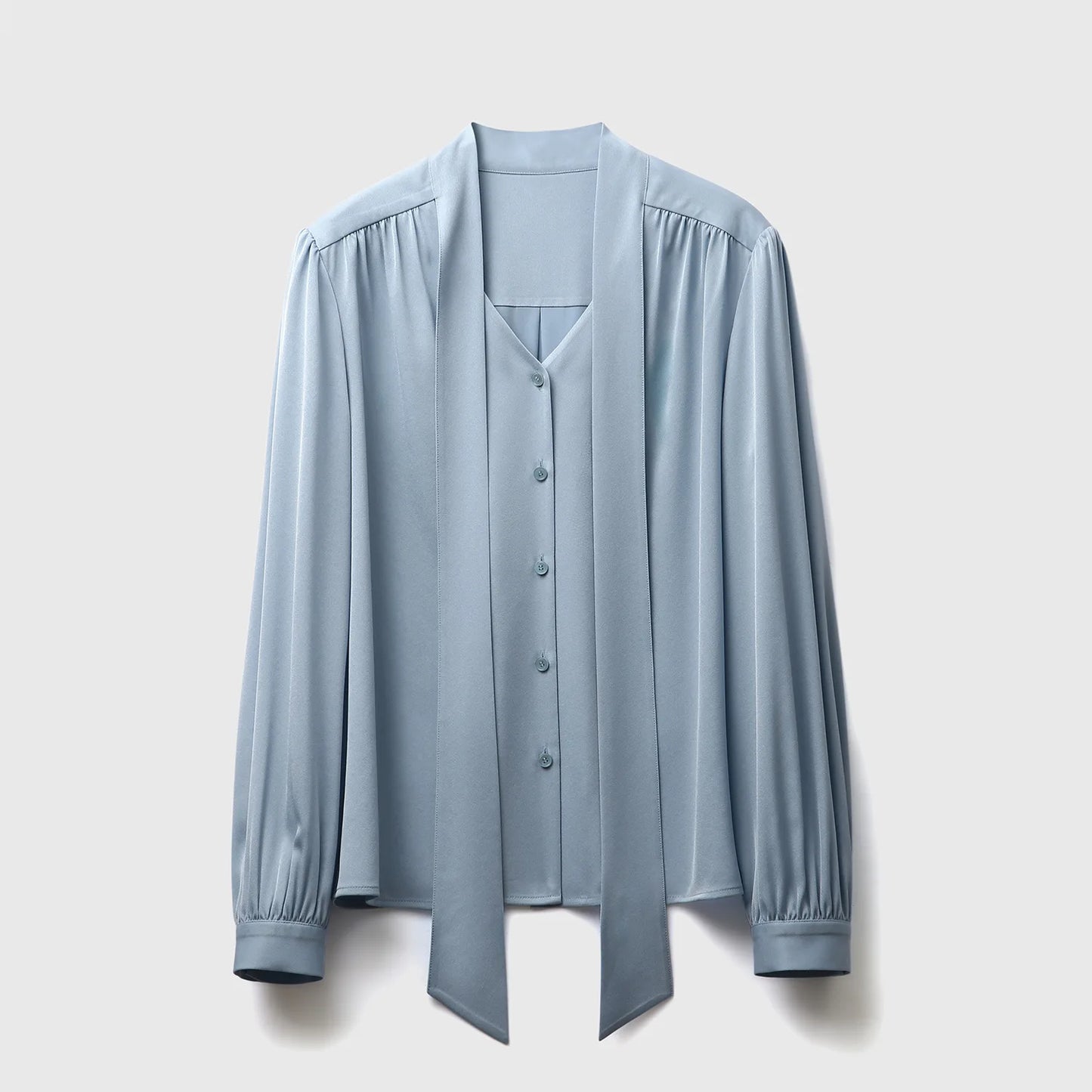 Acetic Satin French Ribbon Bow Long Sleeve Women's Autumn Shirt
