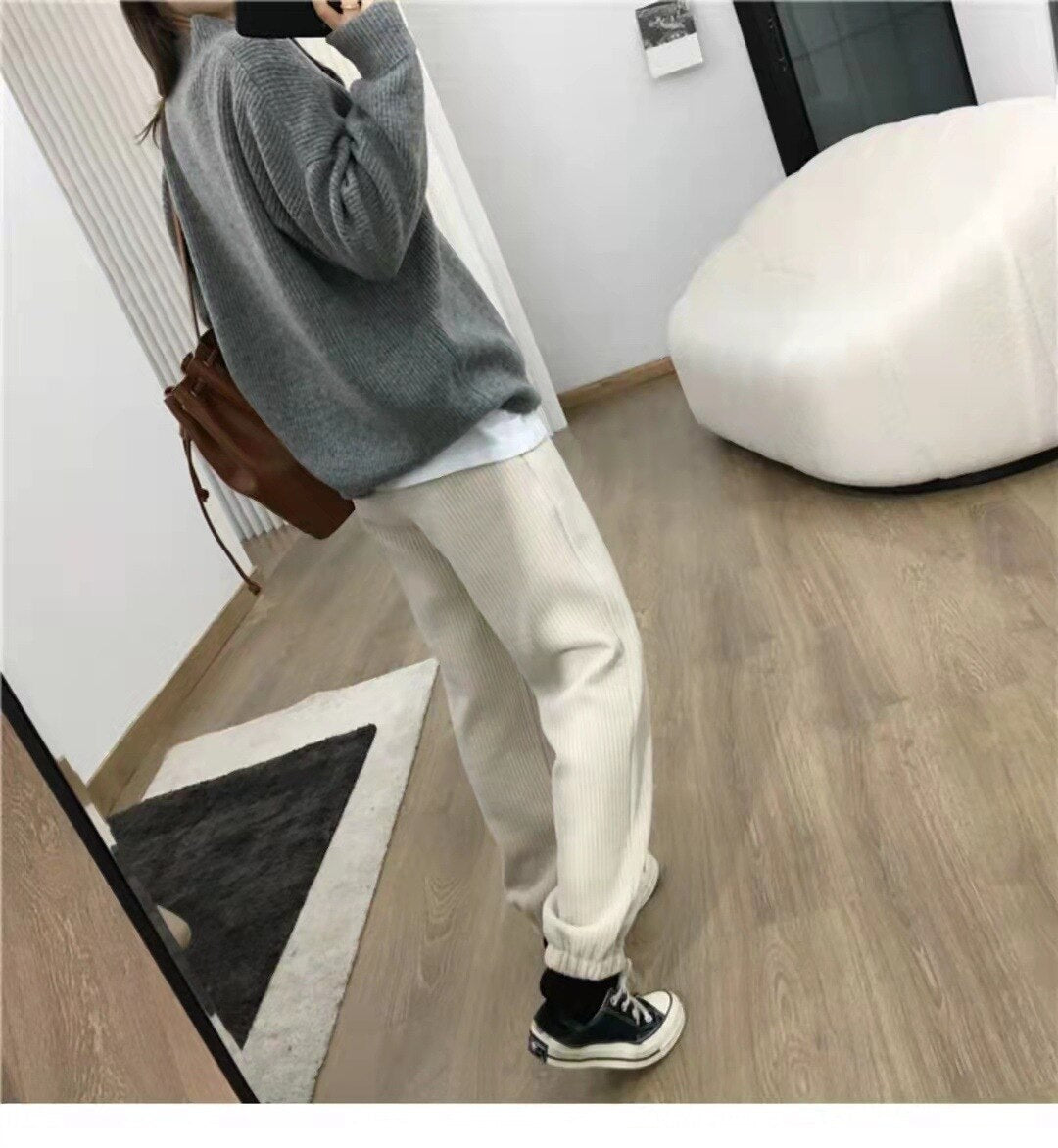 Casual Loose Solid Color Coat Zipper Stand Collar Long Sleeve Knit Cardigan Coat