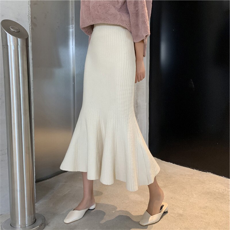 Chic Knit Solid Color High Waist Bodycon Mermaid Skirt